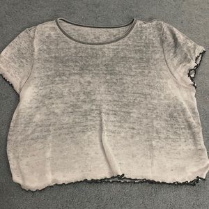 Grey distressed boxy crop shirt- ruffled detail